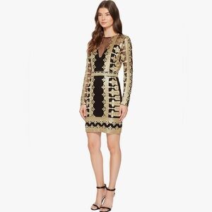 Nicole Miller Crown Embroidered Long Sleeve Dress